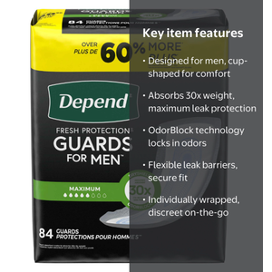 Depend Guards Incontinence Pads for Men, Overnight Absorbency, 84 Count
