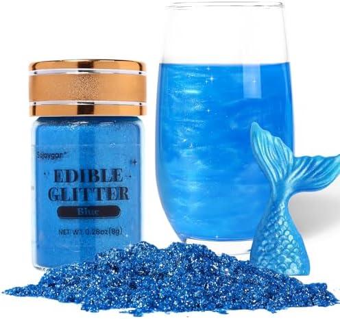 Sujoygar Blue Edible Glitter, Food Grade 8g, Edible Glitter for Drinks, Kosher & Halal Certified, Cocktail, Cupcake, Chocolate, Strawberry, Baking