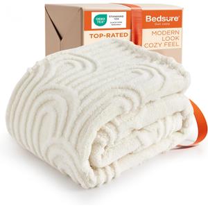Bedsure GentleSoft Boho Throw Blanket for Couch - Cozy Soft Summer Blankets for Beds, Fuzzy Fleece Throw for Women, Boho Home Room Decor Aesthetic Modern Farmhouse Decor, Off White, 50x60 Inches