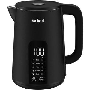 Electric Tea Kettle with Double Wall Cool Touch1.7L Water Boiler Heater with Temperature ControlStainless Steel Boiling Teapot, Digital Touch-Screen, Cordless, BPA-Free, Matte Black