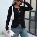 CiCiBird Women Striped Cardigan Sweaters 2025 Fall Button Knit Jacket Trendy Casual Long Sleeve Coat (Black, XL)