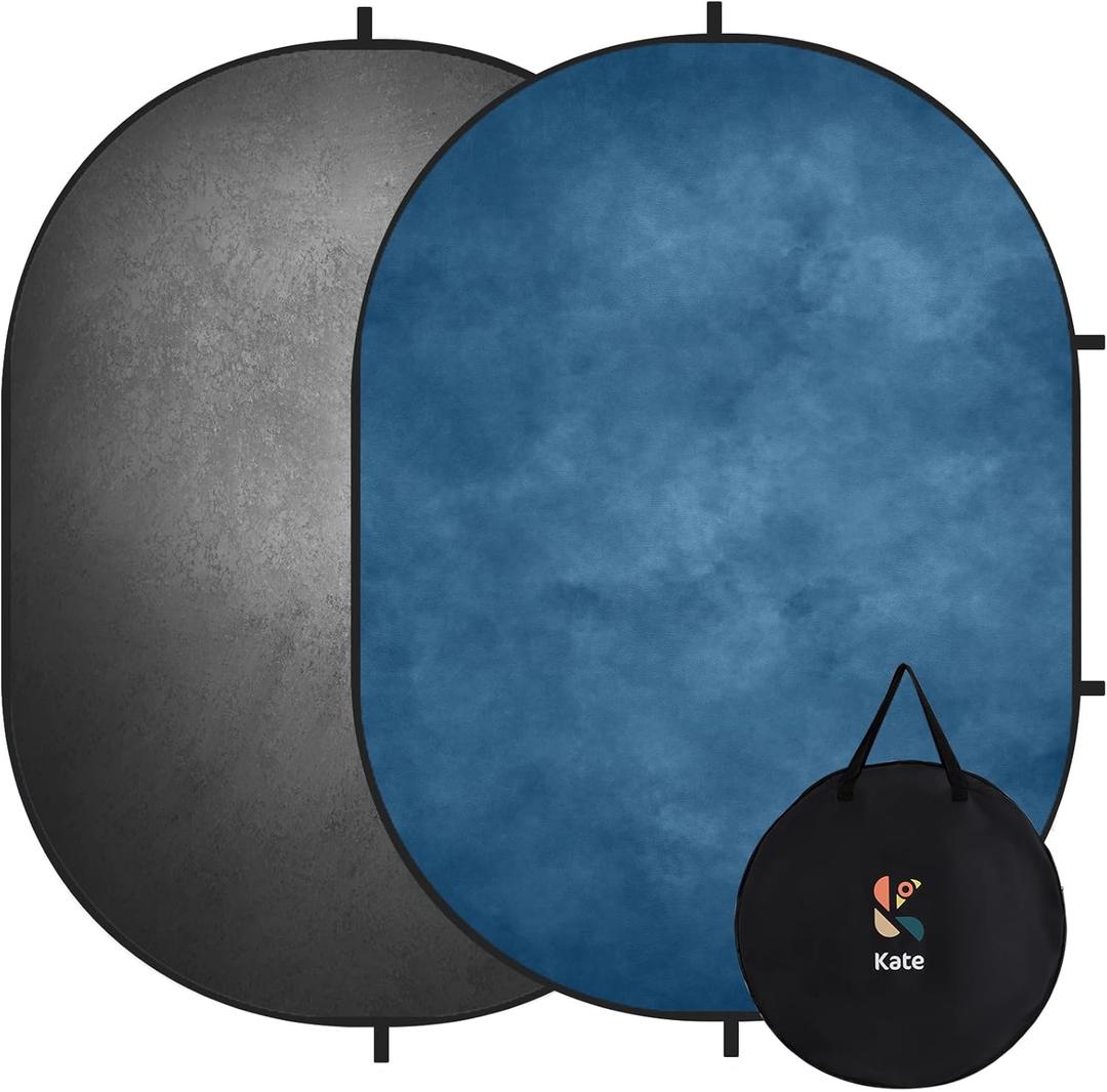 Kate Collapsible Backdrop Pop Up Photo Backdrops Grey Blue Foldable Background for Headshot, for Portrait Photography, for Video, 5x6.5ft
