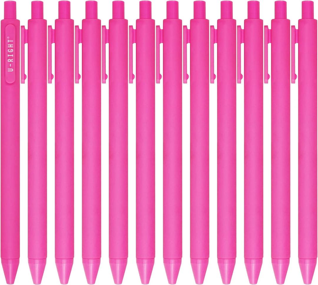 12 Pcs Gel Ink Pens Black Ink 0.5 mm Fine Point Smooth Writing Cute Pens for Office School (Pink)