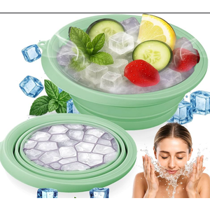 Pack Of 2 SaporeArt Ice Face Bowl, Upgraded Wider & Deeper Collapsible Silicone Facial Ice Bath Bowl with BuiltIn Ice Mold, Soothes Puffiness & Redness, Ideal for Home and Travel