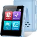 32GB MP3 Player with Bluetooth, 1.8 inch Screen, with FM Radio, Recorder, Portable Sport HiFi Music Player Up to 512GB, Blue