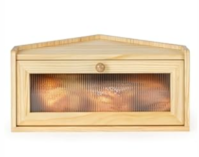 Sunhoo Bread Box for Kitchen Countertop Wooden Corner Breadbox Counter Food Storage Bin Container Farmhouse Rustic Homemade Bread Fresh Keeper Organizer Holder Vintage Stackable with Window (Yellow)