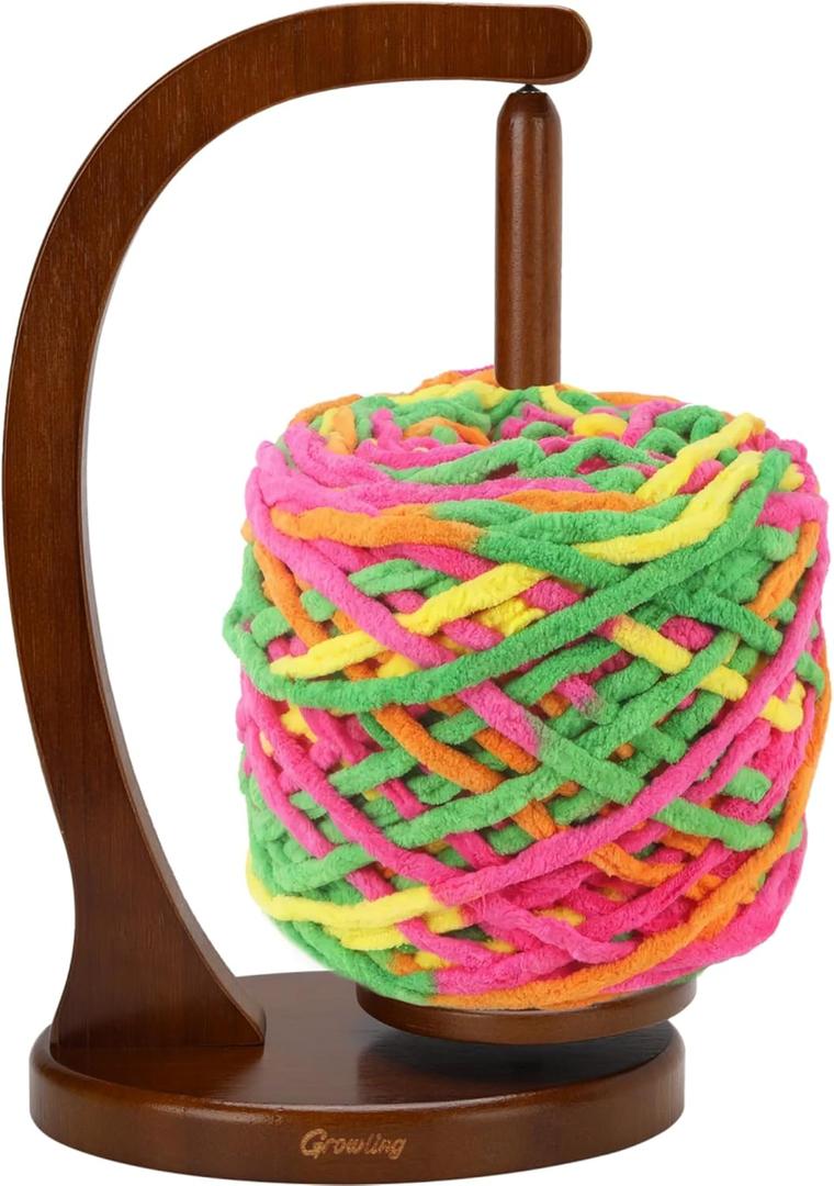Wooden Yarn Holder for Crocheting, Upgrade Larger Size & Magnetic, Rotating Pendulum Yarn Ball Dispenser Stand, Yarn Spinner as Surprise Gift for Knitting Lovers (Walnut)