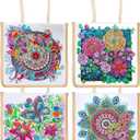 DOOSAI 4 Pack Mandala Flowers Butterfly Diamond Painting Dots Art Kits Canvas Tote Bags Boho 5D DIY Handbags Handmade Gifts Reusable Shopping Bags with Handles for Women Adults Work