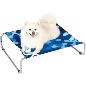 Elevated Dog Bed for Small Dogs 40lb,Breathable Cooling Raised Washable Dog Cot,Metal Frame, No-Slip Feet,Polyester Cotton,Indoor/Outdoor Pet Bed,28 * 22 * 7in, Clover Ocean Blue