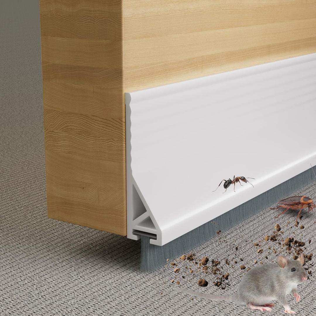 39X2 Under Door Draft Stopper with Brush,Bottom of Door Sweeps for Exterior & Interior,Gap Filler Sound Blocker Seal Strip,Draft Guard Dust Stopper(White)