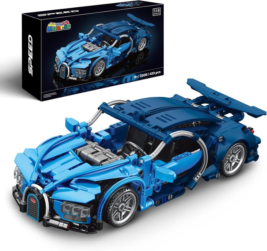 1:18 Technic Super Sports Cars Model Sets - 423 PCS Blue MOC Building Block Car Raceing Engineering Toys - Gift Idea for Adults Boys Girls for Play and Display Collection