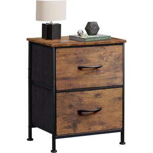 WLIVE Night Stand, Small 2 Drawer Dresser, Nightstand with Fabric Bins for Bedroom, Closet, Dorm, Rustic Brown Wood Grain Print, 11.8" D x 15.7" W x 20.9" H