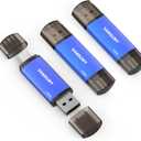 Vansuny 128GB 3 Pack USB Type-C Flash Drives 2-in-1 Dual Flash Drive USB A + Tape C OTG Flash Drive for Android Smartphone Tablet Computer Laptop (Blue)