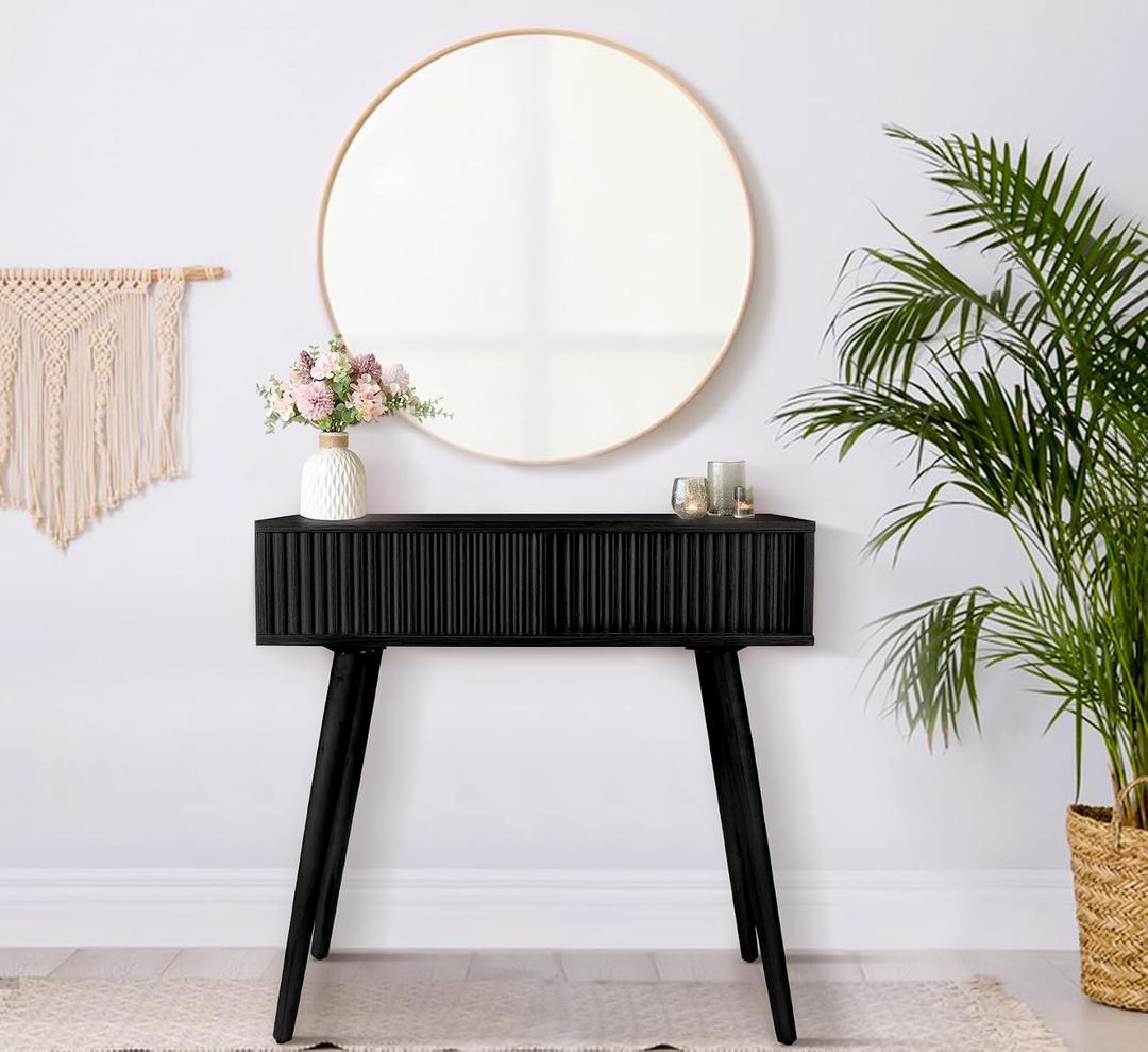 Console Table, Small Console Tables for Entryway31" Vanity Desk Fluted Dresser Side Table, Brown Entry Table Narrow Console Table Modern Hallway Table Modern Sofa Table for Living Room, 31.5 Inches X 11.8 Inches X 31.7 Inches