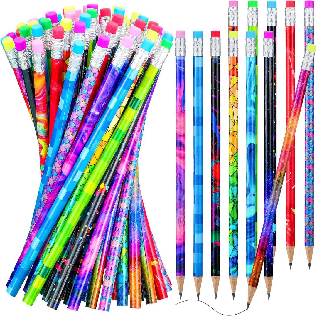Chinco Wooden Pencil with Eraser for Kids Colorful Pencils Bulk Writing Fun Assorted Novelty Kids Fun School Supplies for Classroom Gifts Teacher Student School Supplies