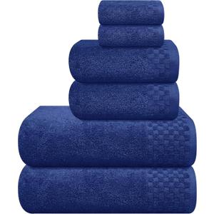 MyOwn Premium Cotton 6 Pack Towel Set for Bathroom, Contains 2 Bath Towels 28x55 inch, 2 Hand Towels 16x24 inch & 2 Wash Coths 12x12 inch, Ideal Everyday use, Compact & Lightweight - Navy Blue