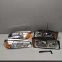 Nilight Headlight Assembly for 2002 2003 2004 2005 2006 Chevy Avalanche with Body Cladding Pickup Truck Replacement Headlamp Chrome Housing Amber Reflector Driver and Passenger Side