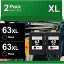 Ink 63 XL 63XL Black for HP 63 HP63 Ink Cartridges for HP Printers for Envy 4520 4512 4516 Officejet 5260 5252 3830 3833 4655 5255 Deskjet 1112 2130 3630 3634 Printer (Black, 2-Pack)