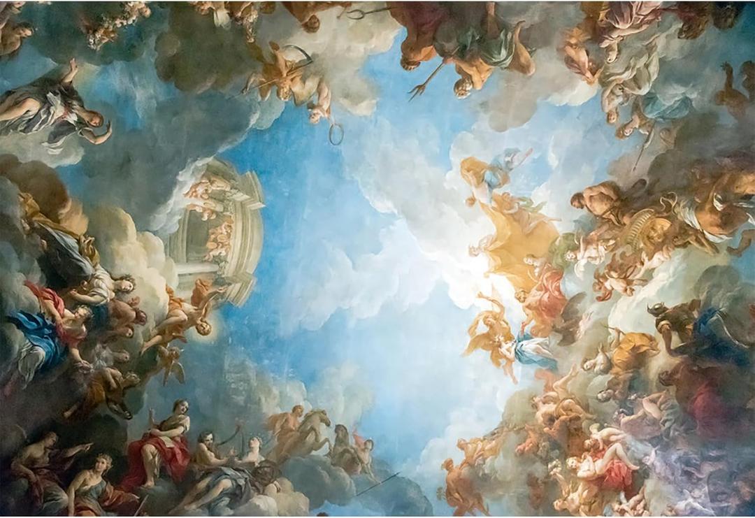 10x6.5ft Vinyl Photo Backdrop Religion Fresco Photo Background Angels and Devils Chapel Ceiling Painting Wallpaper Decoration Religious Activity Baby Children Adults Portrait Prop