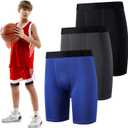 Hoolerry 3 Pcs Youth Boys Compression Shorts Athletic Underwear Sports Performance Boxer Briefs Spandex Underwear for Running (Medium, Black, Gray, Navy Blue)