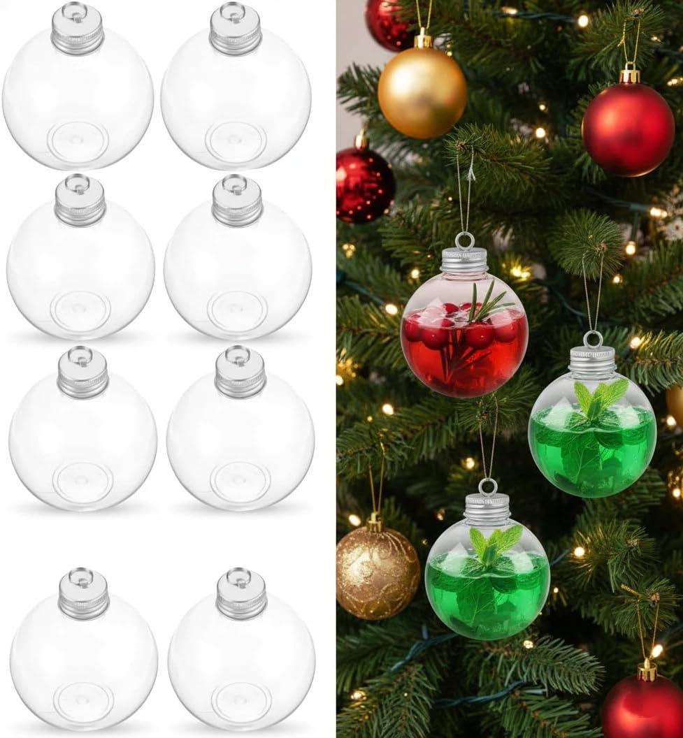Baluue 10pcs Christmas Booze Balls, 250ml Fillable Clear Shot Glass Ornaments Water Bottle Round Christmas Booze Pendant Ball Bottles Bulbs with Lids for Wedding Party Decor