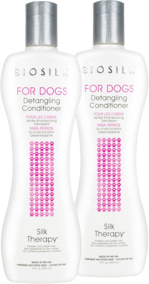 BioSilk for Dogs Silk Therapy Dog Detangling Conditioner, Dog Coat Conditioner to Help Smooth Knots and Tangles and Support Soft Manageable Coats During Routine Grooming, 12 Fl Oz - 2 Pack