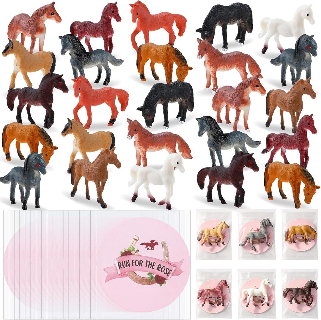Novabright 30 Sets Run for The Roses Themed Party Favors Derby Mini Resin Horse Figurines with Cards Horse Racing Party Supplies Gifts Decoration for Derby Themed Birthday Decor Run for The Roses