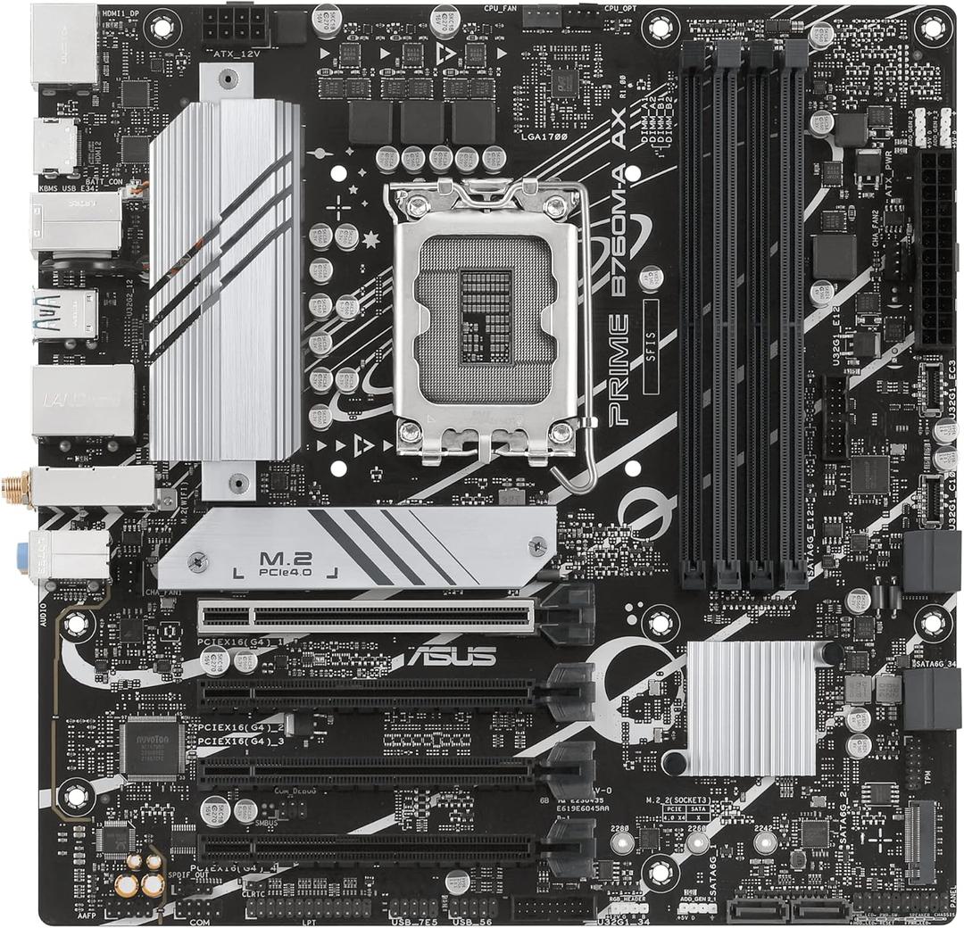 ASUS Prime B760M-A AX LGA 1700(Intel 12th&13th Gen) microATX Motherboard (PCIe 4.0, 2xM.2 Slots, DDR5,Realtek 2.5 Gb LAN,WiFi 6, DP,Rear USB 3.2 Gen 2, Front USB 3.2 Gen 1 Type-C)