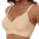 HORISUN No Underwire Seamless Full Coverage Bras for Women Regular & Plus | V Neck,Push Up Support Lift,Wireless,Front-adjustable Straps,Comfortable Bralettes,Back Smoothing,Everyday T-shirt Bra, XXL