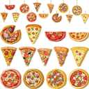 27 Pcs Wooden Christmas Pizza Slice Ornaments Pizza Decoration for Christmas Tree 3.15'' Food Ornaments with Hanging Ropes 0.08'' Thick Cute Xmas Gift for Food Lover Party Decoration