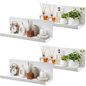 4 Pack Adhesive Acrylic Floating Shelves, 11.8 Inch No Drill Wall Mount Shelves, Bathroom Shower Organizer for Kitchen, Bedroom Office Bathroom Storage White
