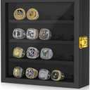 Championship Ring Display Case: Wooden Shadow Box with 20 Ring Posts Sports Award Rings - Baseball, Basketball, Football, Soccer