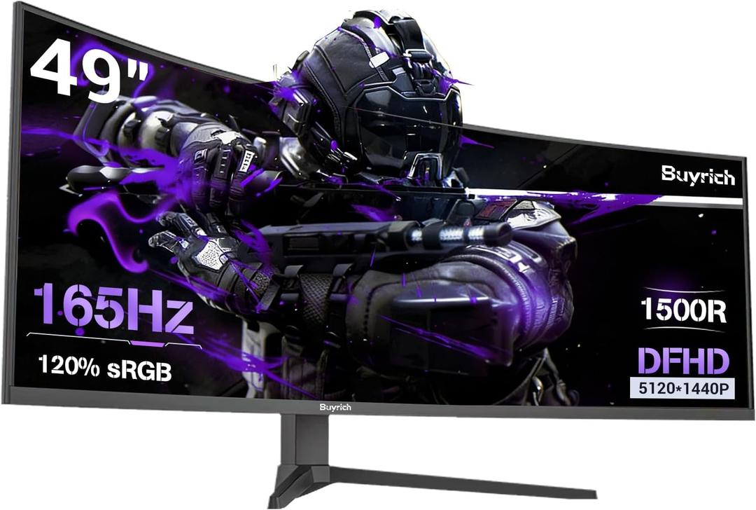 49 Inch Curved Gaming Monitor, Dual FHD 5120 * 1440 32:9 Ultra-Wide Screen, 165Hz Refresh Rate, 1500R Curvature, AMD Free Sync, 120% sRGB, Height Adjustable Stand, HDMI 2.1, DP 1.4