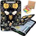 Clipboard with Storage,Heavy Duty Plastic Storage Clipboard with Low Profile Clip, Teacher Must Haves, Office Supplies,Bee and Flowers