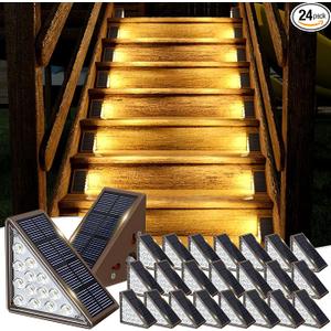 Solar Step Lights for Outside,24pack Solar Stair Lights Outdoor Waterproof IP67,Outdoor Deck Step Light,Solar Outdoor Lights for Staircase,Patio(Warm Brown)