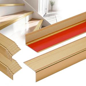 Raytano 10Pack 48" L Heavy-Duty Metal Stair Nosing, 1.2" x 2"W Self-Adhesive Non-Slip Aluminum Stair Edge Protector for Indoor and Outdoor Steps L- Molding (48in x 1.2 in x 2 in,Golden)