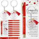 AmazingSpark 30 Set Graduation Gifts Bulk Class of 2026 Metal Ballpoint Pens Acrylic Keychains with Tassels and Congrats Greeting Cards Grad Party Favors for Teacher Student School Supplies (Red)