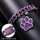 Hillban Cat Collar Diamond Chain Glitter Collar Walking Metal with Secure Buckle Cat Pet Necklace with Paw Charm and ID Tag Bell Link Cuban Jewelry Accessories Gift(10 Inch,Steel Black, Purple)