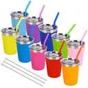 8 Pack Kids Cups with Straws Lids Spill Proof Toddlers Tumbler with Colorful Silicone Sleeves Reusable Kids Stainless Steel Smoothie Cups with Lids for Cold & Hot Drinks -12oz
