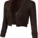  Women's 3/4 Sleeve Button-Down V-Neck Cropped Bolero Shrug Cardigan (M, Coffee)