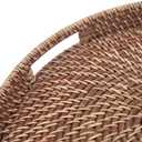 Round Rattan Woven Serving Tray with Handles Ottoman Tray for Breakfast, Drinks, Snack for Coffee Table, Home Decorative (16.9 inch, Honey Brown)