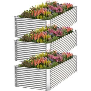 3 Pack Tall 4x2FT Raised Beds for Gardening, Corrugated Galvanized Steel Raised Garden Bed, Outdoor Metal Above Ground Garden Bed for Vegetables and Flowers(Rectangular)