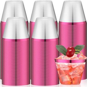 Lounsweer 100 Pcs 9oz Rimmed Plastic Cups Wedding Clear Cocktail Cups Heavy Duty Disposable  Drink Cooler Glasses for Birthday Bridal Shower Baby Shower Holiday Celebrations(Hot Pink) Lounsweer 100 Pcs 9oz Rimmed Plastic Cups Wedding Clear Cocktail Cups Heavy Duty Disposable  Drink Cooler Glasses for Birthday Bridal Shower Baby Shower Holiday Celebrations(Hot Pink)