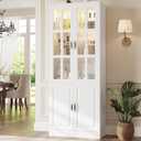 50" LED Kitchen Pantry Cabinet with 3 Adjustable Shelves and 2 Doors Wood Pantry Storage Cabinet with Handle for Kitchen Living Room and Dinning Room White