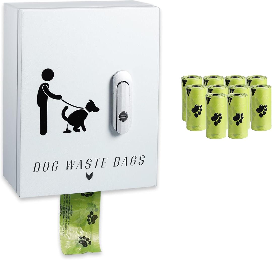 Outdoor Dog Poop Bag Dispenser for Yard, Wall Mount Metal Waste Bag Dispenser with Lock Waterproof Doggy Bag Holder for Pet Waste Stations Holds 20 Rolls Dog Waste BagsGray