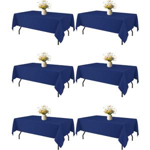 Navy Blue Fabric Rectangle Table Cloth - 6 Pack, 60"  84" Washable Tablecloth for 5FT Tables, Wrinkle-Resistant & Heat-Proof Table Cover for Weddings, Dinners & Parties