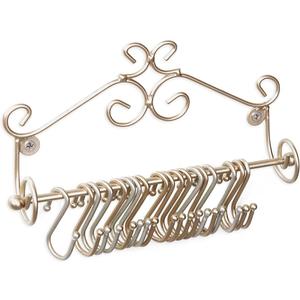 MyGift Jewelry Organizer - Wall Mounted Brass Metal Scrollwork Design Necklace Holder Jewelry Display Storage Rack with 20 Hanging S-Hooks