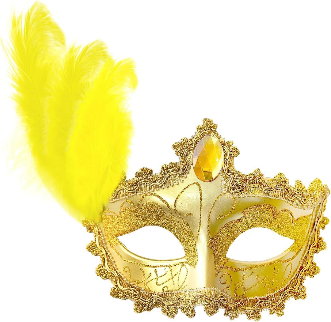 Wildarms Women Feather Masquerade Mask Mardi Gras Masks Princess Fancy Dress Mask for Halloween Venetian Party
