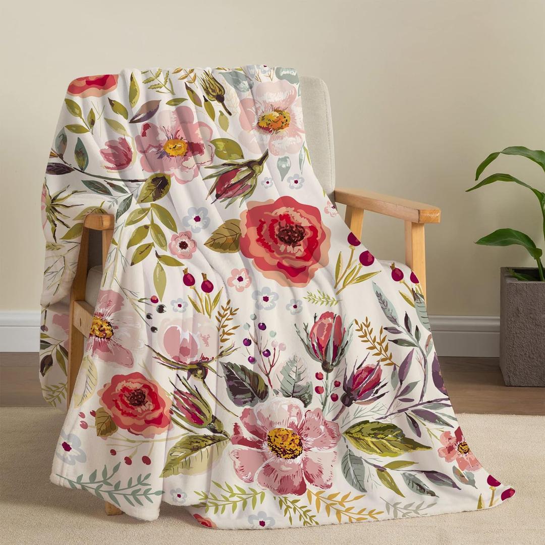 Tupmnbry Wildflowers Floral Throw Blanket Botanical Floral Printed Blanket Super Soft Flannel Throw Blankets Lightweight Fluffy Plush Fuzzy Bed Blankets for Bedding Sofa 50"X60"