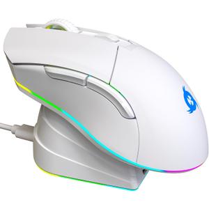 KLIM Blaze Pro Rechargeable Wireless Gaming Mouse with Charging Dock RGB - New Version - High-Precision Sensor and Long-Lasting Battery - Up to 6000 DPI - Great PC Gaming Mouse Wireless - White